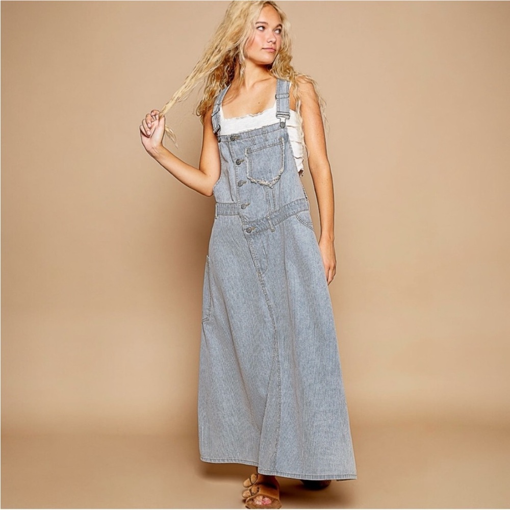POL Striped Denim Overall Dress NWT - Picture 2 of 8